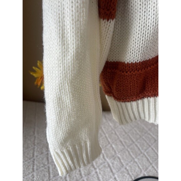 SHEIN Drop Shoulder Sweater Vneck Rust & White Striped Small - Picture 9 of 14